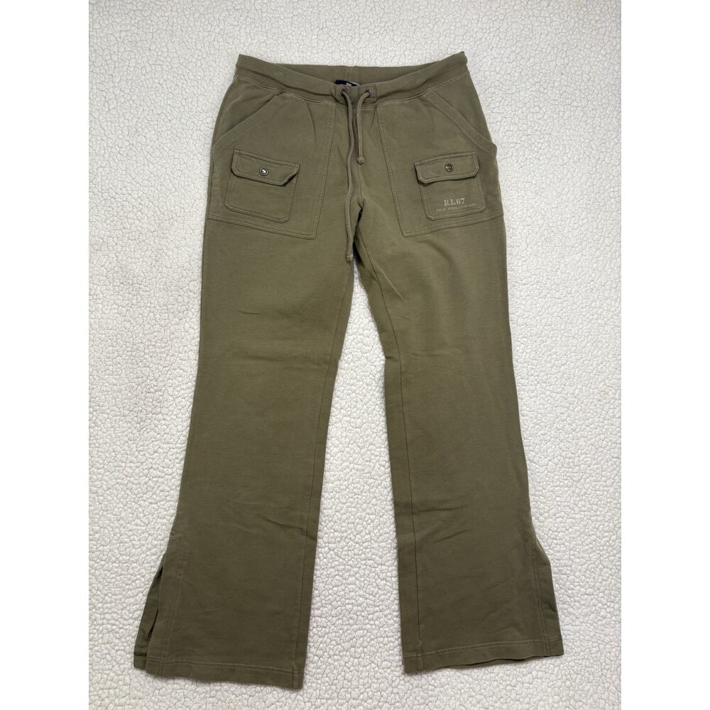 Vintage Polo Jeans Co Ralph Lauren M Flare Sweatpants Lounge Army Green Leg Slit